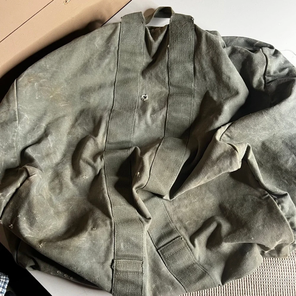 Vintage 80s Military Canvas Duffel Bag Olive Drab Conmar Brass Zipper Large